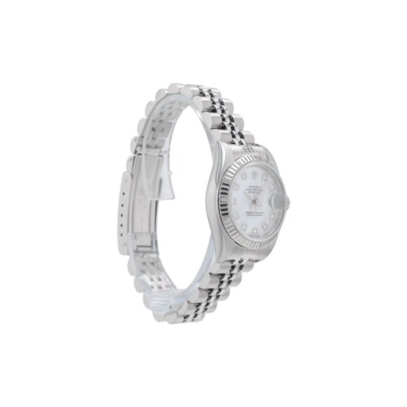 Rolex Ladies Datejust 26mm SS White MOP Diamond Dial Fluted Jubilee Watch 79174 main image 7